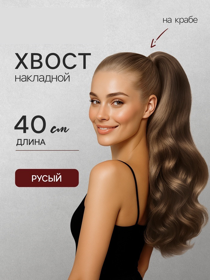 Хвост накладной,волнистый волос,на крабе,40см,цв.русый